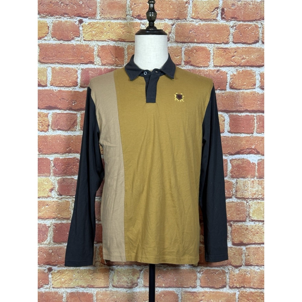 Brixton‎ Polo Shirt Mens Medium Brown Lion Crest Rugby Long Sleeve Relaxed Fit